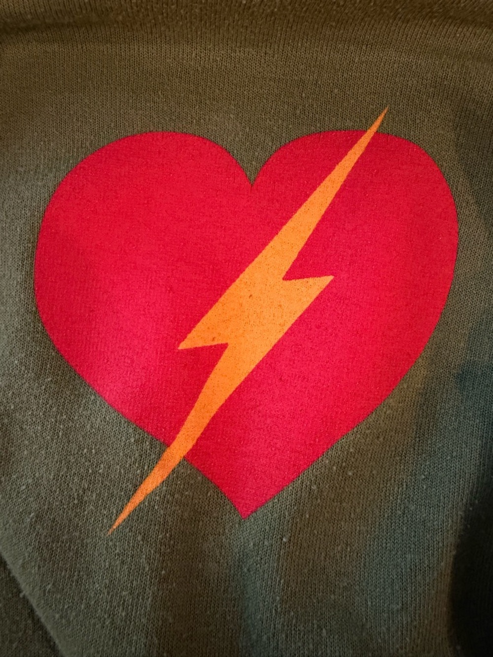 Aviator Nation Green Hoodie with Red Heart & Yellow Lightning - Picture 3 of 4